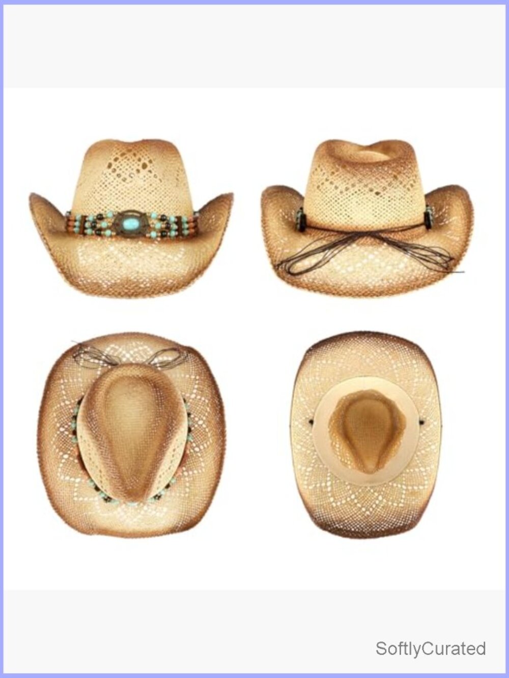 Straw Cowboy Hat with 3 Interchangeable Bands Adult Western - Picture 3 of 7